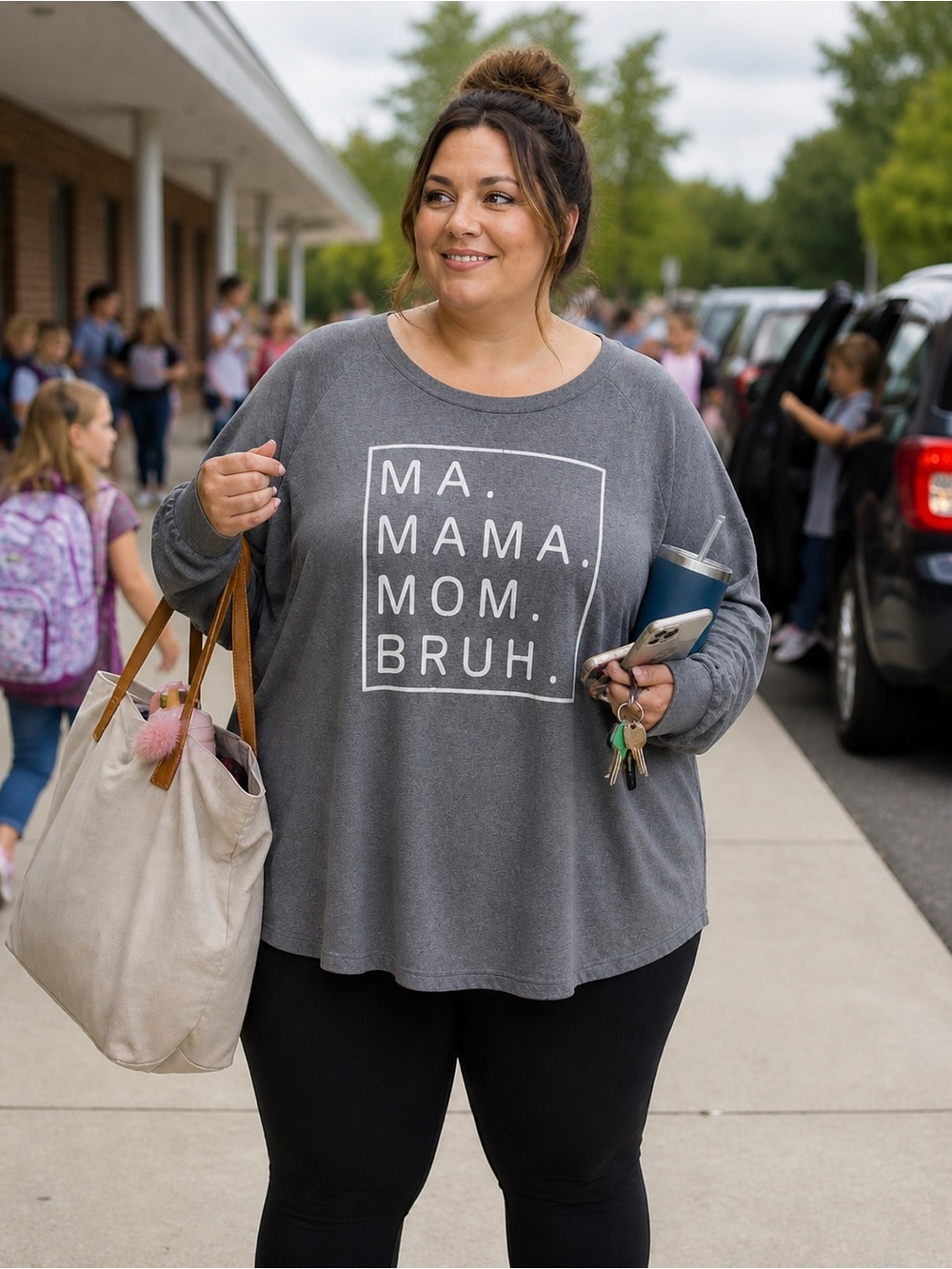 Funny “Ma Mama Mom Bruh” Graphic Tee 2XL Grey Long Sleeve Casual Mom Shirt